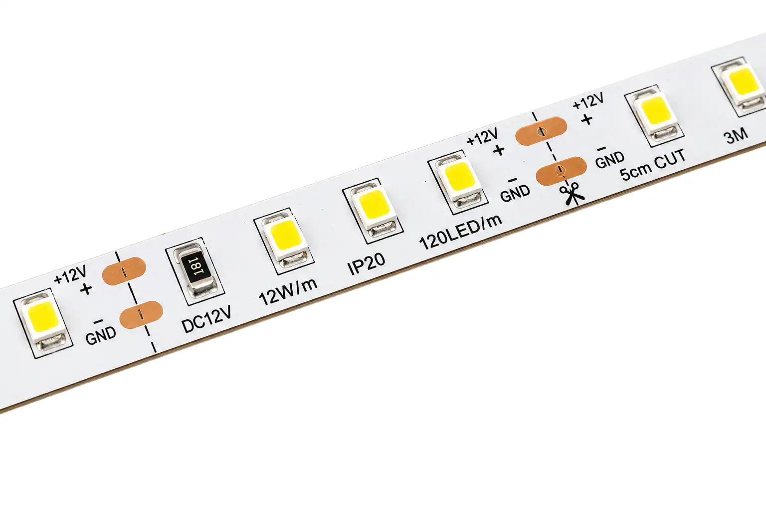 Detail LED pásku 12V IP20 se samolepicí páskou 3M